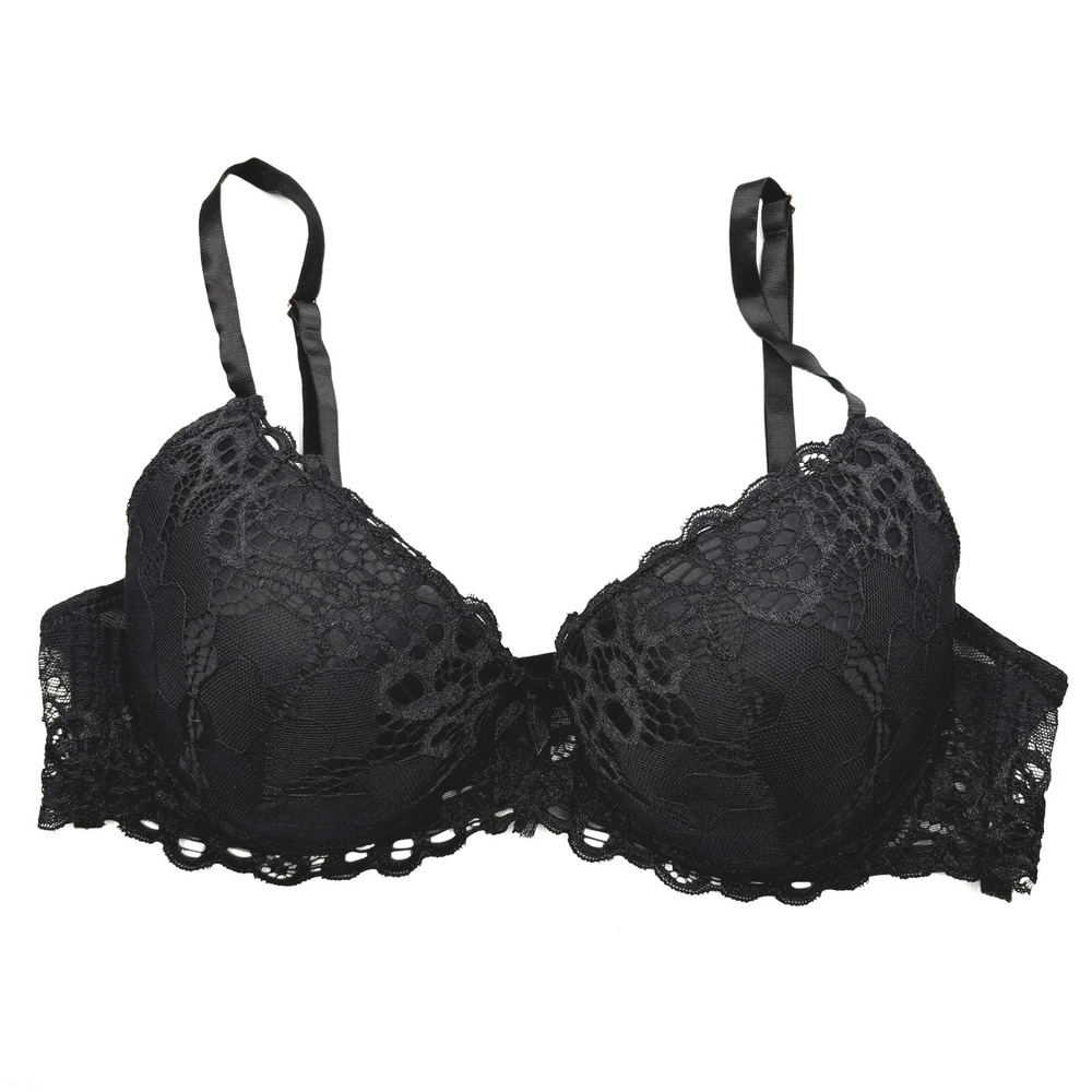 Marilyn Monroe Bra Womens 36C Black Lace Underwire Padded Push Up 6636-70